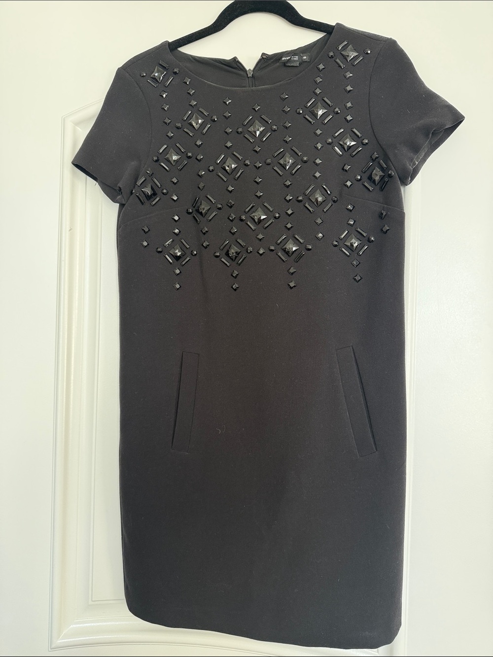 Club Monaco Black Embellished Short Sleeve Sheath Dress